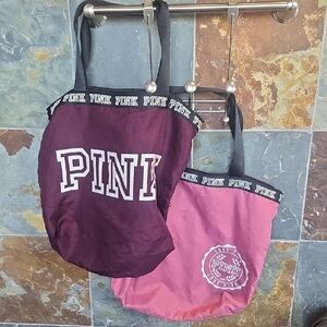 PINK Victoria's Secret Dual Tote Set - Dark Purple and Light Pink